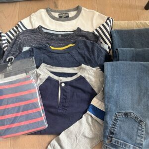 Size 8 boys bundle + NEW GAP summer pajamas. 4 pants. 4 long sleeve tees.